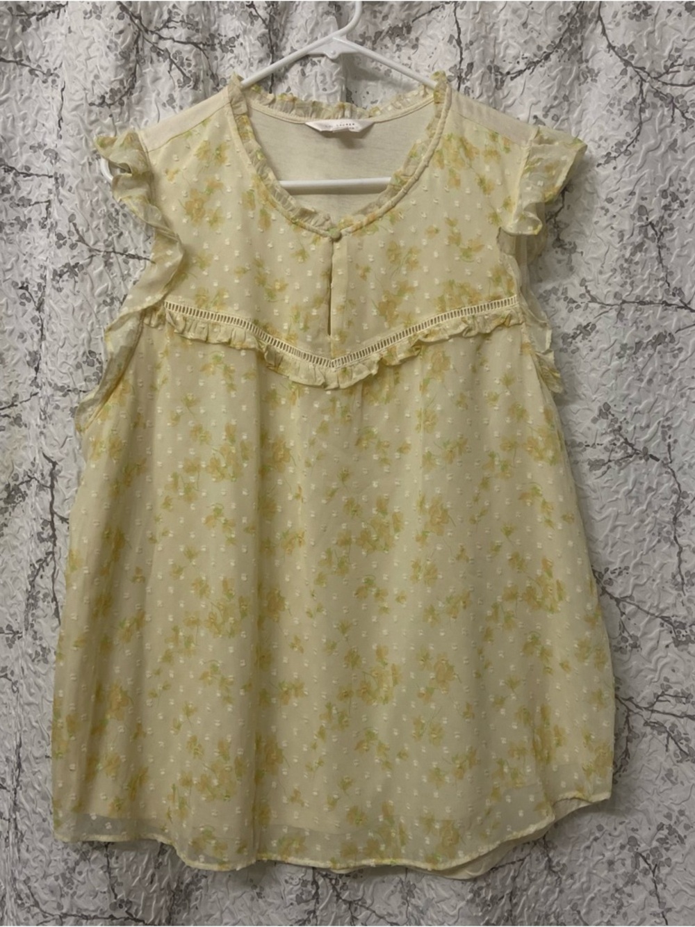 LC Lauren Conrad Pale Yellow Floral Ruffle Top Size XL